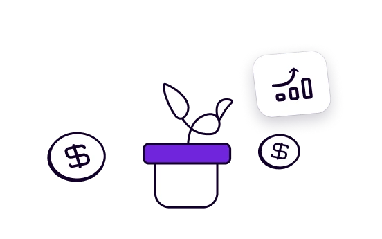 Icono de planta con flechas circulares que representa las inversiones y rescates automáticos de saldo en Cuentasa Prex.
